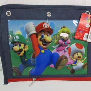 Super Mario Bros Multicolor 3 Ring Pencil Case 10.5in W X 8.25in H New